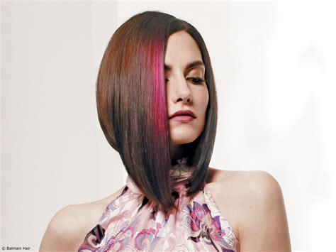 Long Angled Bob For A Swing Style With A Blush Of Fuscia Hair Color