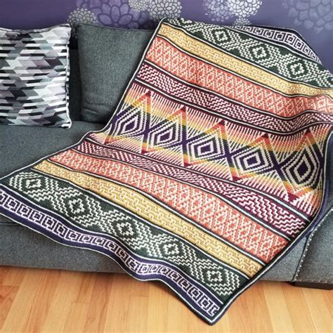 Easy Geometric Mosaic Crochet Afghanblanket Pattern Dancing Etsy