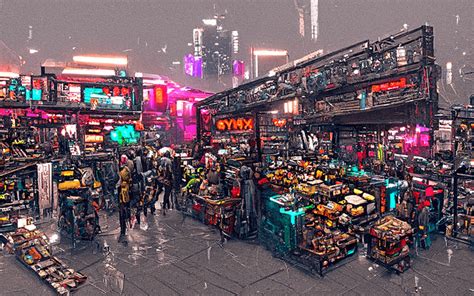 Tour Through A Cyberpunk Marketplace With Diffusion Rdeepdream