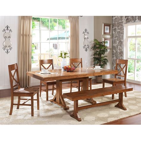 6 Piece Solid Wood Dining Set Antique Brown Solid Wood Dining Set