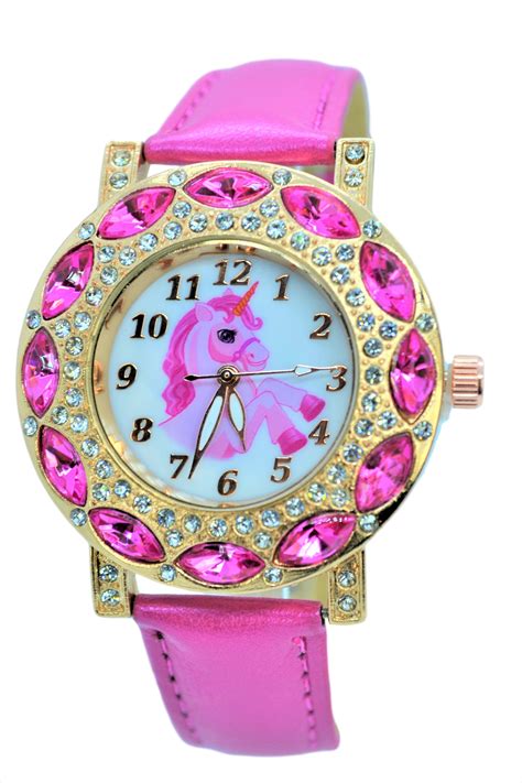 RRI - Unicorn Stones Gold-Tone Analog Quartz Bling Bling Bezel Wrist Watch For Girls & Women's 