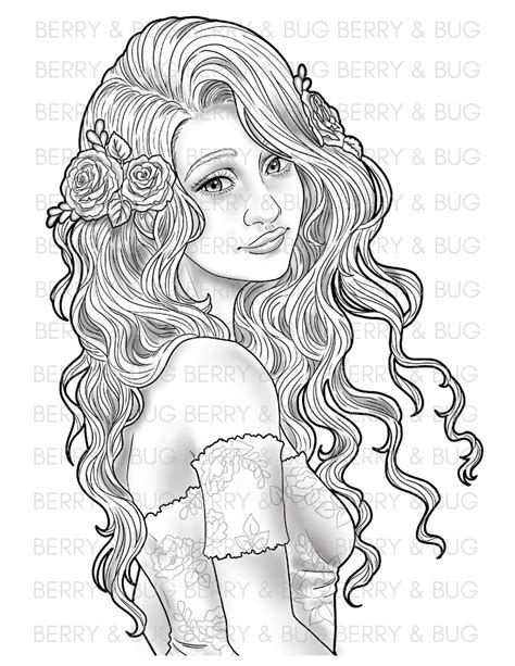 Adult Coloring Page Woman Portrait Coloring Book Etsy