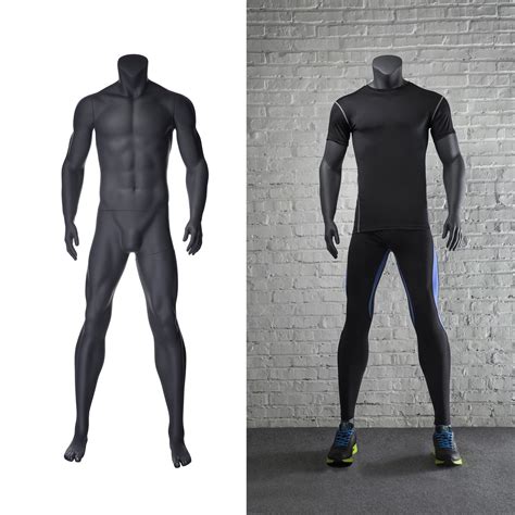 Sports Headless Male Mannequin Standing Pose Matte Grey Athletic