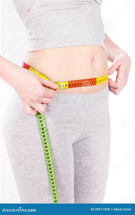 Measure Tape Around Woman S Waist Stock Image Image Of Measurement
