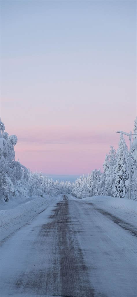 Snow Covered Trees And Road During Daytime Iphone Wallpapers Free Download