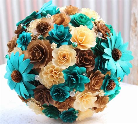 View real budget weddings from real couples, complete with budget breakdowns! Teal Wedding: Bridal Bouquet Made of Teal, Brown, Copper ...