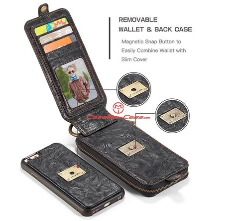 Caseme Iphone 6s Zipper Wallet Magnetic Detachable Flip Leather Case