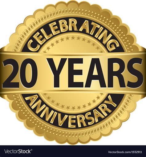 Celebrating 20 Years Anniversary Golden Label Vector Image