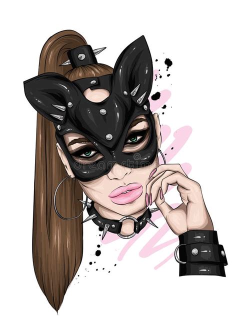 Beautiful Girl Leather Mask Sex Bdsm Love Underwear Vector Illustration Greeting Card Poster