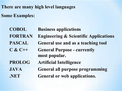 Examples of low level programming languages. Computer languages