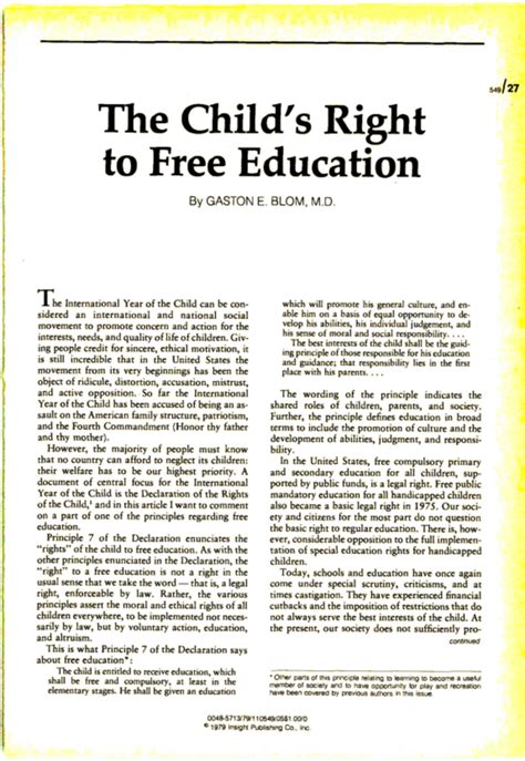 The Childs Right To Free Education Psychiatric Annals