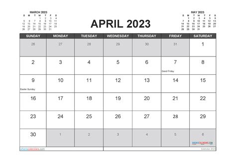 Free 2023 Calendar April Printable Monthly Calendar World National