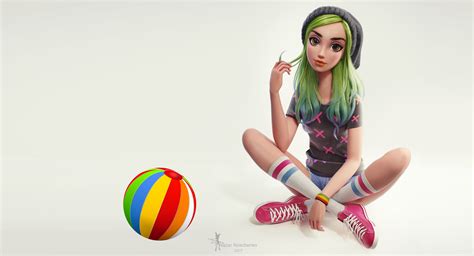Nazar Noschenko Art Green Hair Girl Girl 2k Hd Wallpaper