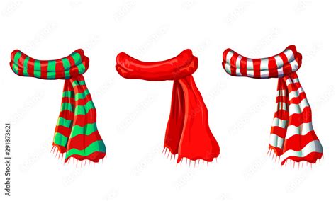 Vector Winter Red Scarf Collection Isolated On White Background Illustration Of Red Green