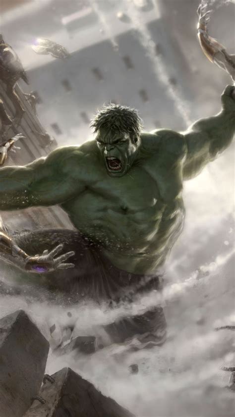 Angry Hulk And Robots Avengers Age Of Ultron Art 720x1280 Wallpaper