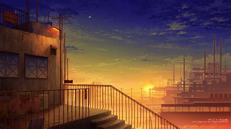 Wallpaper City Sunset Industrial Sunlight Anime 1728x972 Hoongs
