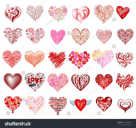 Set 30 Vector Hearts Different Styles Stock Vector 245660581 Shutterstock