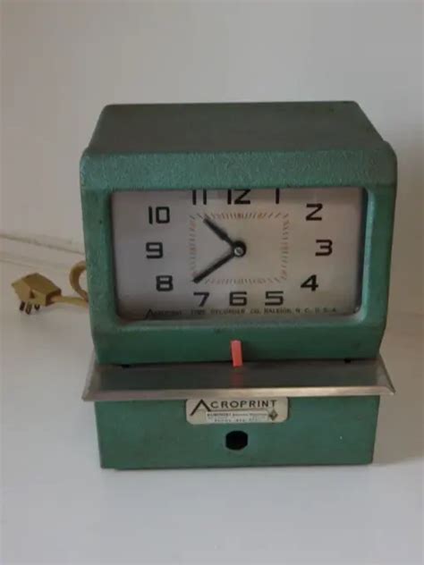 Vintage Acroprint Time Clock Manual Punch Industrual Office 150nr4 No