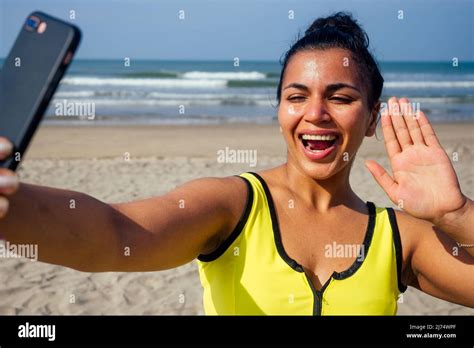 Self Portrait Of Gorgeous Beautiful Indian Woman Taking Selfie Photo