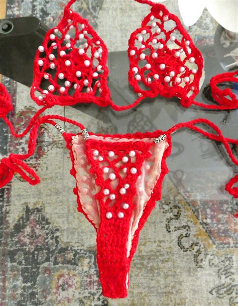 Red Seethrough Bikini Crochet Bikini Set Custom Etsy Singapore