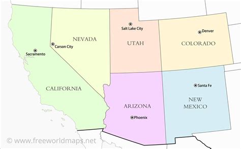 Southwest States And Capitals Map