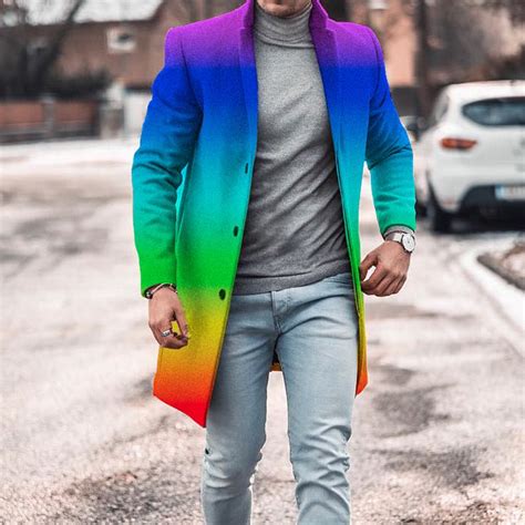 New Fashion Rainbow Color Coat Ininruby Mens Coats And Jackets