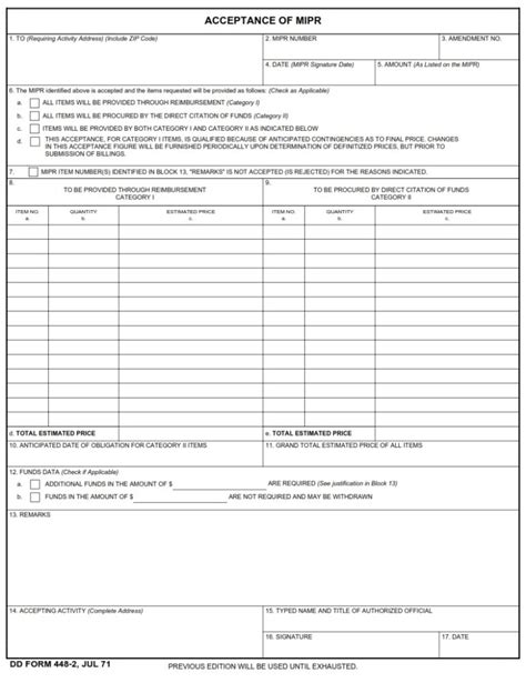 Dd Form 448 2 Acceptance Of Mipr Dd Forms