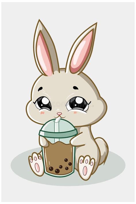 A Cute Rabbit Drinking Boba Drink Illustration Stock Vector