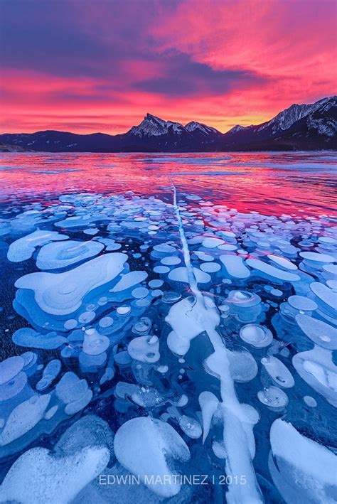 Unique Ice Formations And Fiery Sky ~ Abraham Lake In Western Alberta