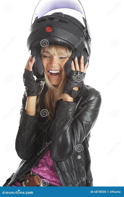 The Beautiful Girl With A Motorcycle Helmet Stock Photo Image Of