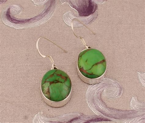 925 Sterling Silver Green Copper Turquoise Earrings Designer Etsy