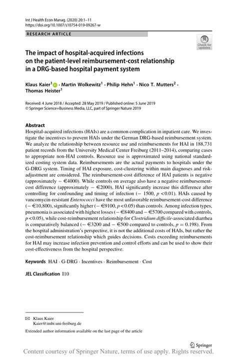 The Impact Of Hospital Acquired Infections On The Patient Level Reimbursement Cost Relationship