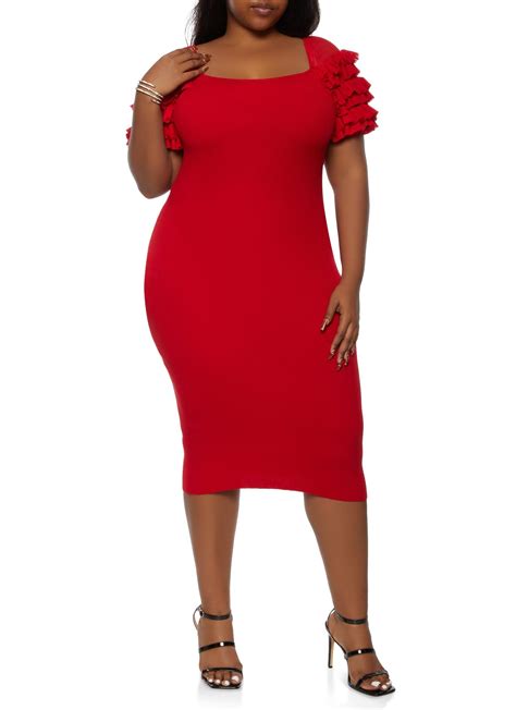 plus size ruffled sleeve bodycon dress in 2022 bodycon dress with sleeves bodycon dress red