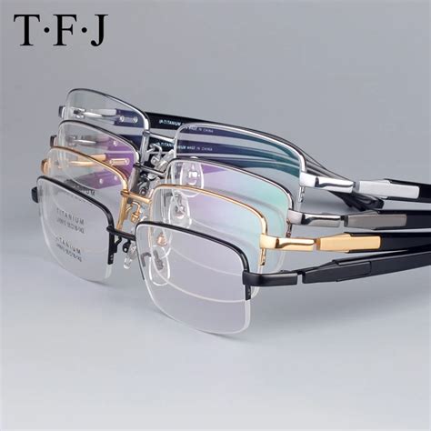 buy tfj eyewear half rimless myopia glasses frame pure titanium men reading