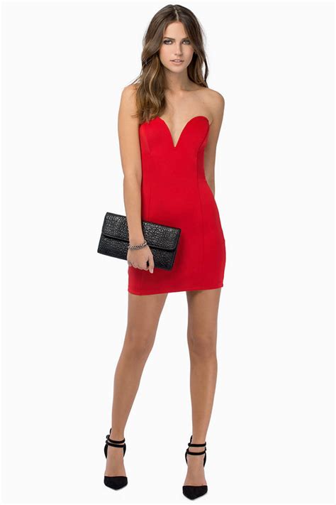 Red Bodycon Dress Red Dress Strapless Dress Red Bodycon