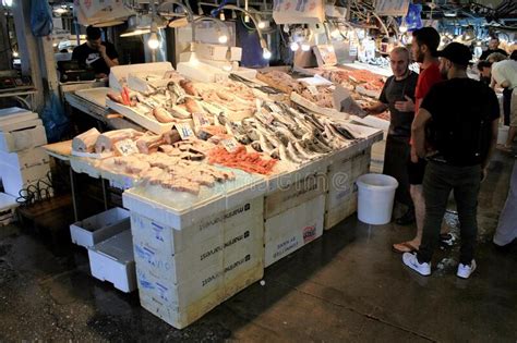 Stalls With Sea Food At Fish Market In Athens Greece Editorial Image