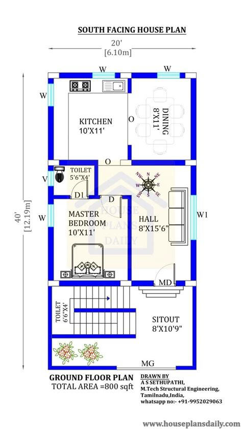 20x40 Free South Facing House Design Is Given In This 2d Autocad Porn