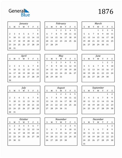 Free 1876 Calendars In Pdf Word Excel