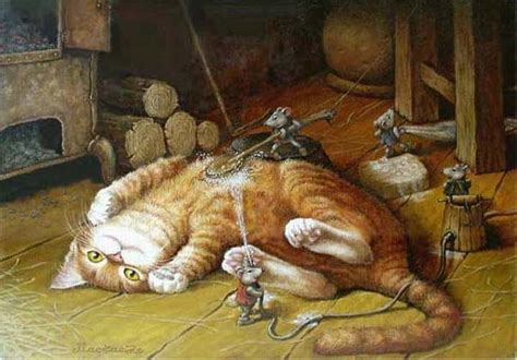 Cat And Mouse Paintings Bathing Of A Red Cat Maskaev Aleksandr