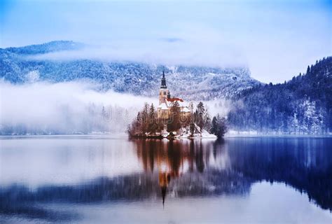 Lake Bled In Winter Bled Slovenia Europe Stock Image Image Of
