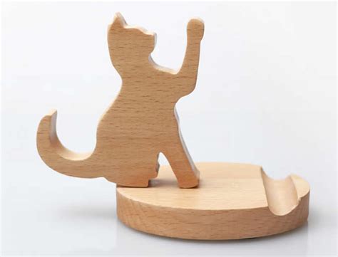 Wooden Cat And Dog Cell Phone Ipad Stand Holder Feelt