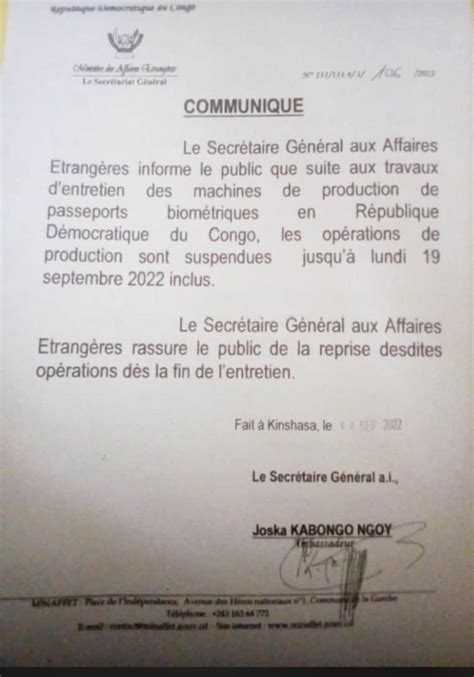 Rdc La Production Des Passeports Suspendue Jusquà Lundi 19 Septembre