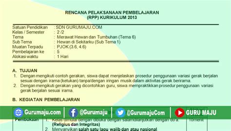 RPP 1 LEMBAR PJOK SD KELAS 2 TEMA 6 REVISI 2020 - GURU MAJU