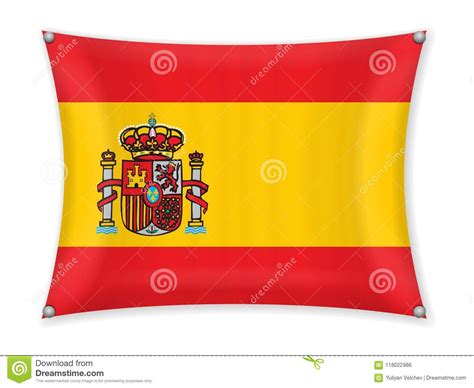 Liten bild av en flagga med skugga. Vinkande Spanien flagga vektor illustrationer ...