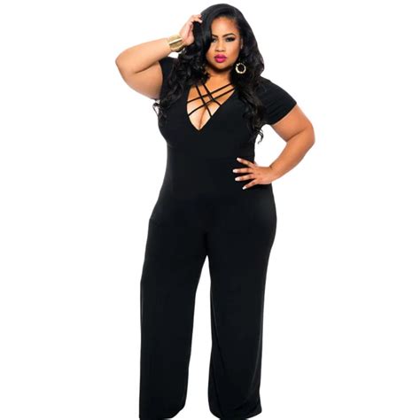 Cfanny New Women Wide Leg Jumpsuits Plus Size Black Short Sleeves Rompers Overalls For