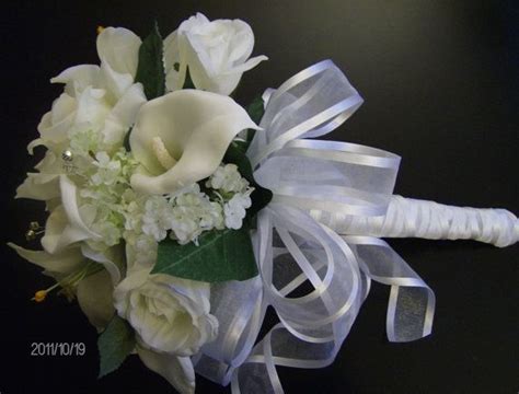 White Calla Hydrangea And Rose Bouquet With Diamonds Bride Bouquets