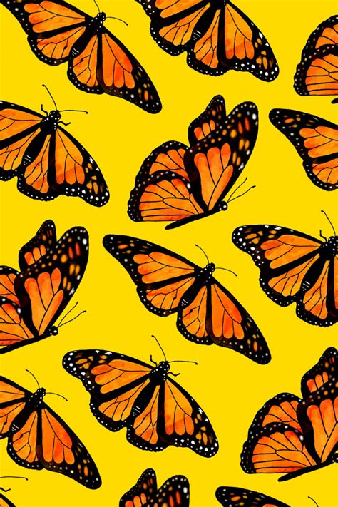 Yellow Monarch Butterfly Pattern Art Wallpaper Iphone Butterfly