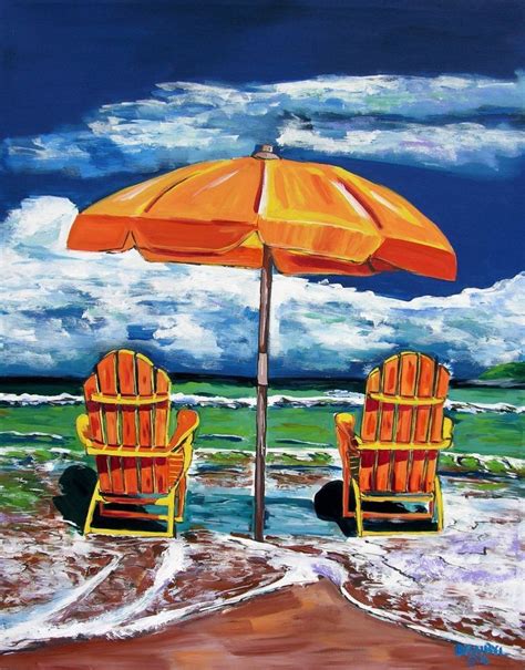 Beach Umbrella Original Art Painting Artist Dan Byl Contemporary Huge