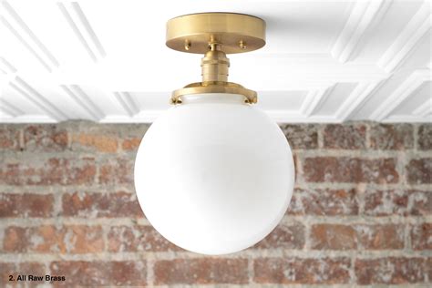 Mid Century White Ball Light Flush Mount Brass Ceiling Lighting