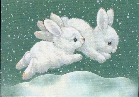 Adorable Rabbits Hopping In The Snow Bunny Art Cute Bunny Cute Baby